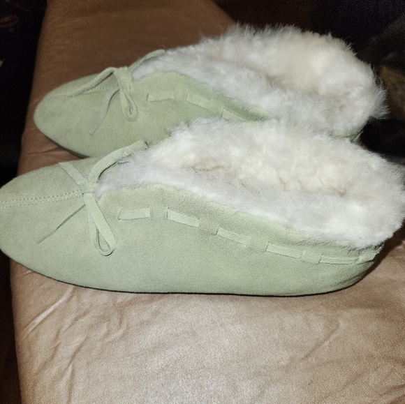 Green Ease leather Slippers with shearling wool lining. 12 N. - Picture 6 of 7